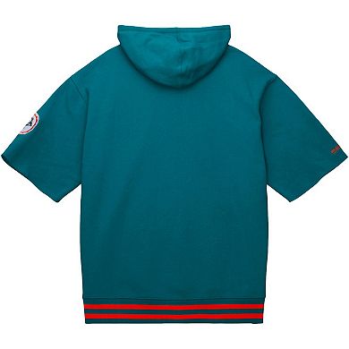 Men's Mitchell & Ness Aqua Miami Dolphins Pre-Game Short Sleeve Pullover Hoodie