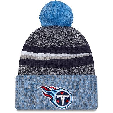 Men's New Era  Navy/Light Blue Tennessee Titans 2023 Sideline Sport Cuffed Pom Knit Hat