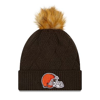 Women's New Era Brown Cleveland Browns Snowy Cuffed Knit Hat with Pom