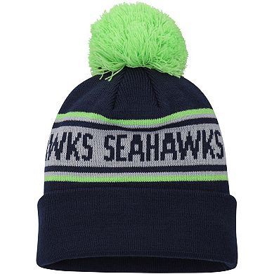 Youth New Era College Navy Seattle Seahawks Repeat Cuffed Knit Hat with Pom