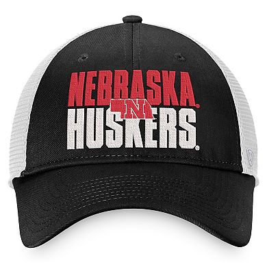 Men's Top of the World Black/White Nebraska Huskers Stockpile Trucker Snapback Hat