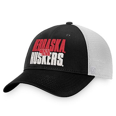 Men's Top of the World Black/White Nebraska Huskers Stockpile Trucker Snapback Hat