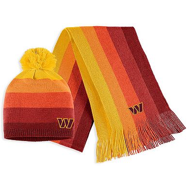 Women's WEAR by Erin Andrews Gold Washington Commanders Ombre Pom Knit Hat and Scarf Set