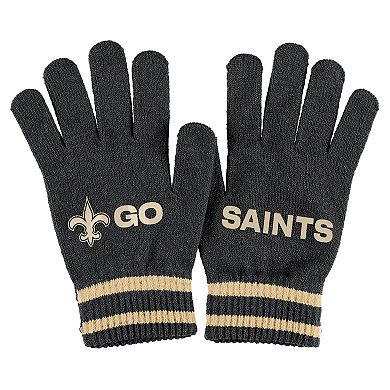 Women's WEAR by Erin Andrews  Black New Orleans Saints Double Jacquard Cuffed Knit Hat with Pom and Gloves Set