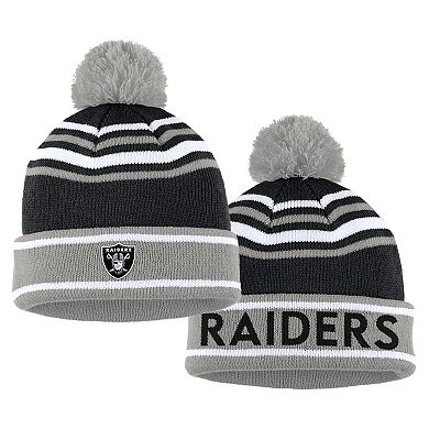 Women's WEAR by Erin Andrews Black Las Vegas Raiders Colorblock Cuffed Knit Hat with Pom and Scarf Set