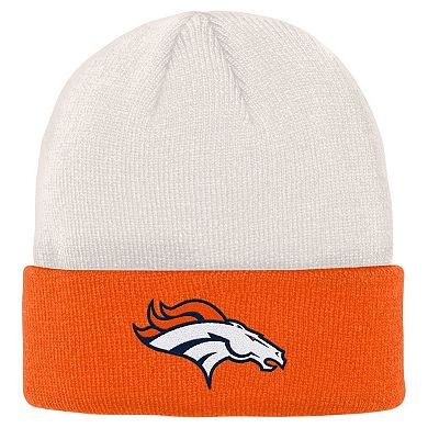 Youth Cream/Orange Denver Broncos Bone Cuffed Knit Hat