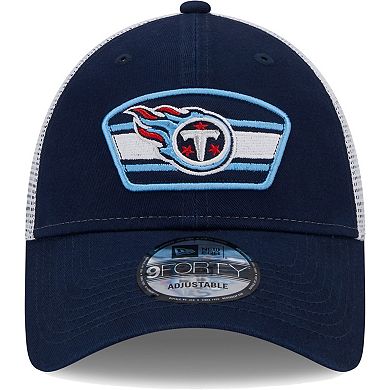 Men's New Era Navy/White Tennessee Titans Logo Patch Trucker 9FORTY Snapback Hat