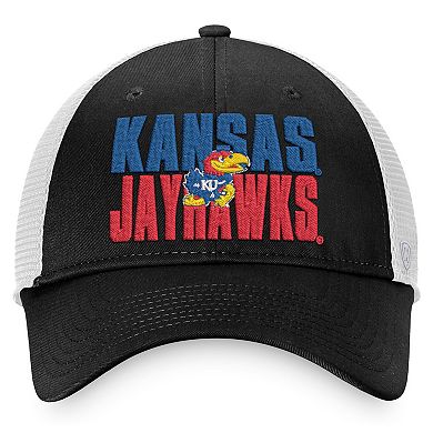 Men's Top of the World Black/White Kansas Jayhawks Stockpile Trucker Snapback Hat