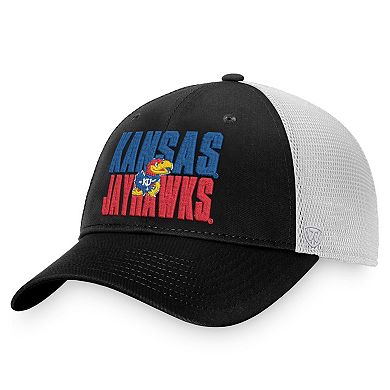 Men's Top of the World Black/White Kansas Jayhawks Stockpile Trucker Snapback Hat