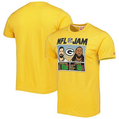 Men's Homage Aaron Rodgers & Aaron Jones Heather Gold Green Bay Packers NFL Jam Tri-Blend T-Shirt