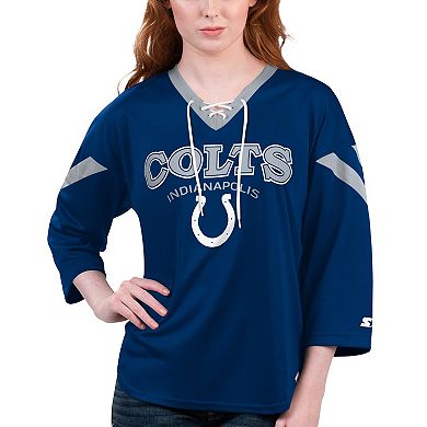 Women's Starter Royal Indianapolis Colts Rally Lace-Up 3/4 Sleeve T-Shirt