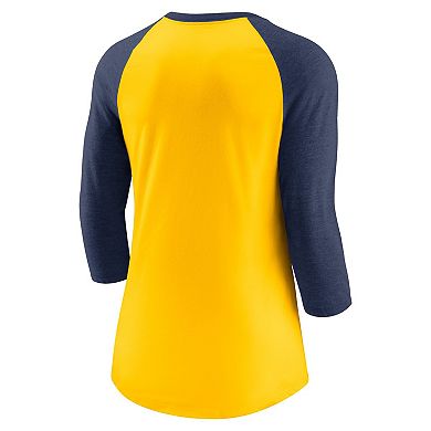 Women's Nike Gold/Navy Milwaukee Brewers Next Up Tri-Blend Raglan 3/4-Sleeve T-Shirt