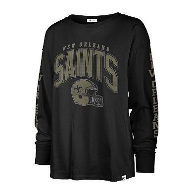 Women's '47 Black New Orleans Saints Tom Cat Long Sleeve T-Shirt