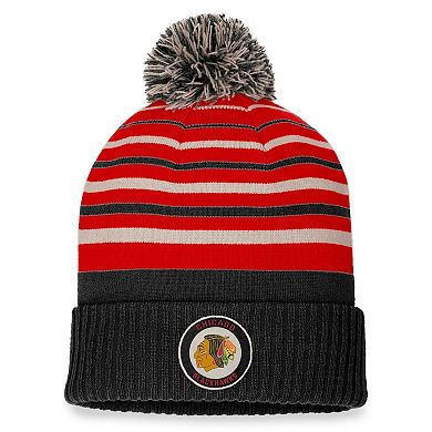 Men's Fanatics Branded Black/Red Chicago Blackhawks True Classic Retro Cuffed Knit Hat with Pom