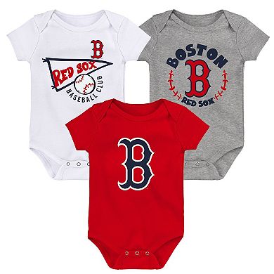 Infant Red/White/Heather Gray Boston Red Sox Biggest Little Fan 3-Pack Bodysuit Set