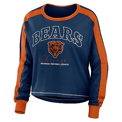 Women's WEAR by Erin Andrews Navy Chicago Bears Plus Size Colorblock Long Sleeve T-Shirt