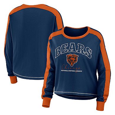 Women's WEAR by Erin Andrews Navy Chicago Bears Plus Size Colorblock Long Sleeve T-Shirt