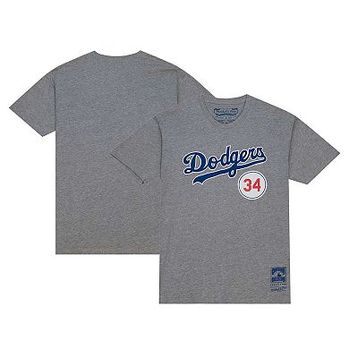 Men's Mitchell & Ness Fernando Valenzuela Heather Gray Los Angeles Dodgers Retired Number T-Shirt