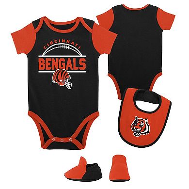 Newborn & Infant Black/Orange Cincinnati Bengals Home Field Advantage Three-Piece Bodysuit, Bib & Booties Set