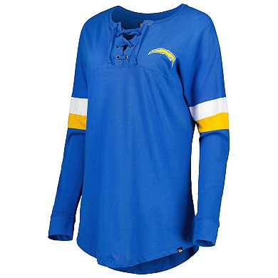 Women's New Era  Powder Blue Los Angeles Chargers Athletic Varsity Lightweight Lace-Up Long Sleeve T-Shirt