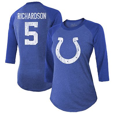 Women's Majestic Threads Anthony Richardson Royal Indianapolis Colts Player Name & Number Tri-Blend 3/4-Sleeve Fitted T-Shirt