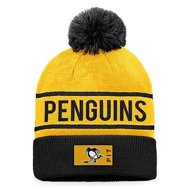 Men's Fanatics Branded Gold/Black Pittsburgh Penguins Authentic Pro Alternate Logo Cuffed Knit Hat with Pom
