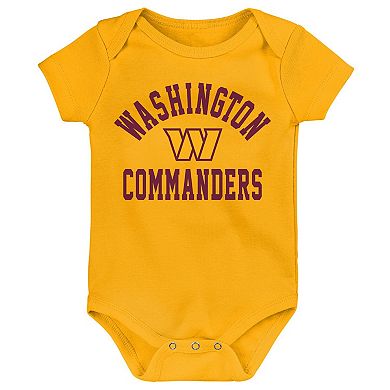 Newborn & Infant Gold/Burgundy/Heather Gray Washington Commanders Three-Pack Eat, Sleep & Drool Retro Bodysuit Set