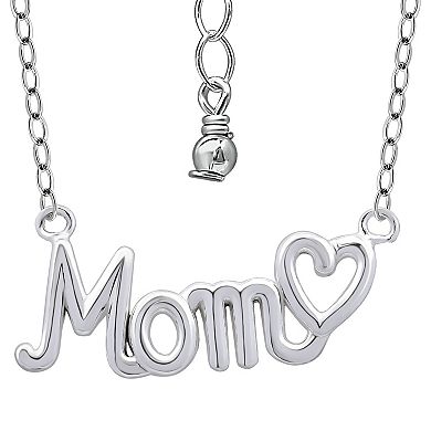 Aleure Precioso Sterling Silver Polished Mom with Heart Necklace