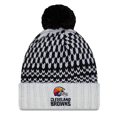 Women's New Era  Black/White Cleveland Browns 2023 NFL Crucial Catch Cuffed Pom Knit Hat