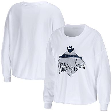 Women's WEAR by Erin Andrews White Penn State Nittany Lions Diamond Long Sleeve Cropped T-Shirt