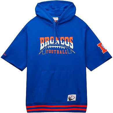 Men's Mitchell & Ness Royal Denver Broncos Pre-Game Short Sleeve Pullover Hoodie