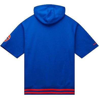 Men's Mitchell & Ness Royal Denver Broncos Pre-Game Short Sleeve Pullover Hoodie