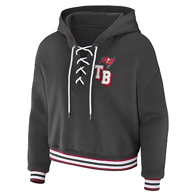Women's WEAR by Erin Andrews Pewter Tampa Bay Buccaneers Lace-Up Pullover Hoodie