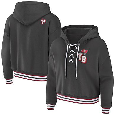 Women's WEAR by Erin Andrews Pewter Tampa Bay Buccaneers Lace-Up Pullover Hoodie