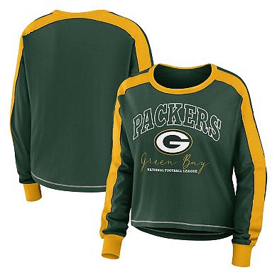 Women's WEAR by Erin Andrews Green Green Bay Packers Plus Size Colorblock Long Sleeve T-Shirt
