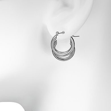 Emberly Silver Tone Triple-Row Hoop Earrings