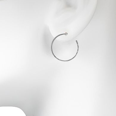 Emberly Silver Tone Hammered Texture Medium C-Hoop Earrings