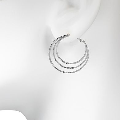 Emberly Silver Tone Textured 3-Row Hoop Earrings