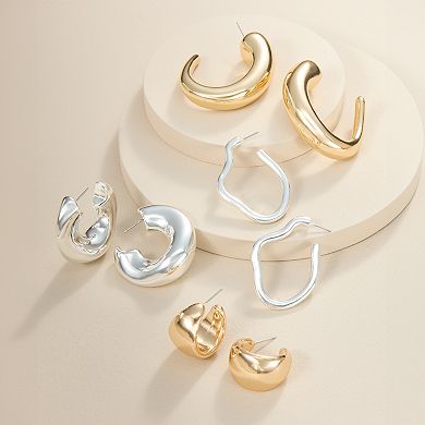 Emberly Silver Tone Sculptural Shape Hoop Earrings