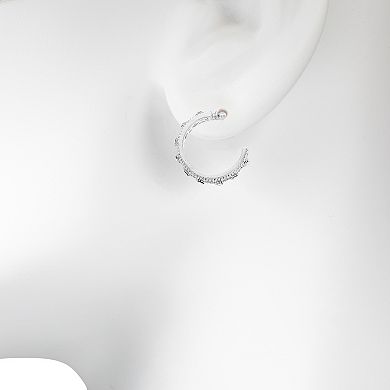 Emberly Silver Tone Crystal Openwork Textured C-Hoop Earrings