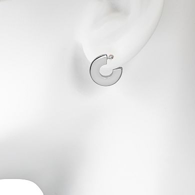 Emberly Silver Tone Small Flat C-Hoop Earrings