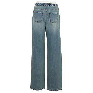 Juniors' Tinseltown Snap Cinch Wide Leg Jeans