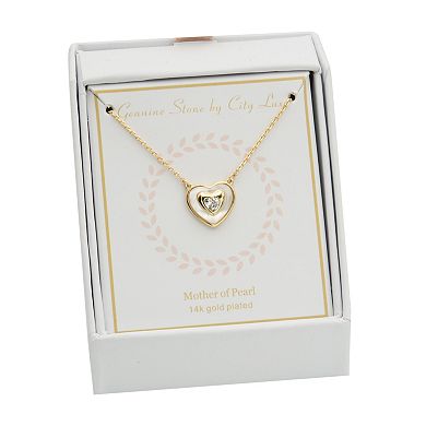 City Luxe Gold Tone Mother of Pearl & Cubic Zirconia Heart Necklace