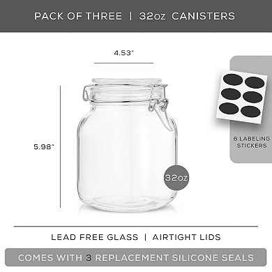 JoyJolt 32-oz. Airtight Glass Jars Storage Cannister with Silicone Seal Lids 3-piece Set
