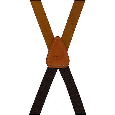 Men's Smooth Coated Leather Slim Width Suspenders With Metal Swivel Hook Ends