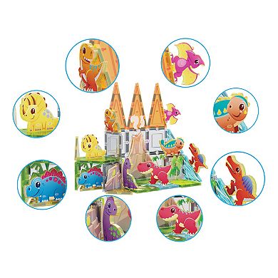 Picassotiles 38pc Magnet Tiles Building Blocks Dinosaur Theme Set With 8 Magnetized Action Figures