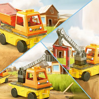 Picassotiles Magnet Tile Building Blocks 3-in-1 Crane, Dump Truck, And Ladder Construction Vehicle