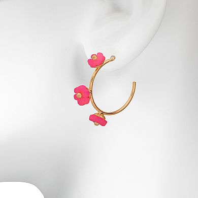 LC Lauren Conrad Gold Tone Coral Flower Statement C-Hoop Earrings