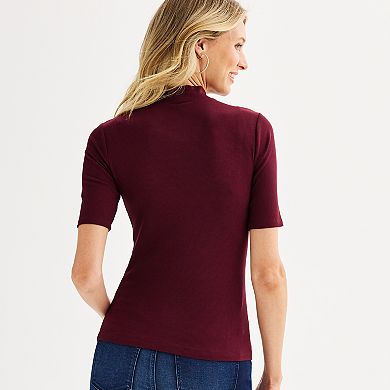 Petite Nine West Fitted Elbow Sleeve Mockneck T-Shirt