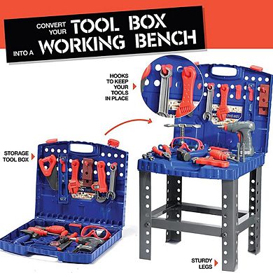 76 Pcs Kids Tool Bench Set, Foldable Tool Set with Electronic Play Drill Construction Workshop 